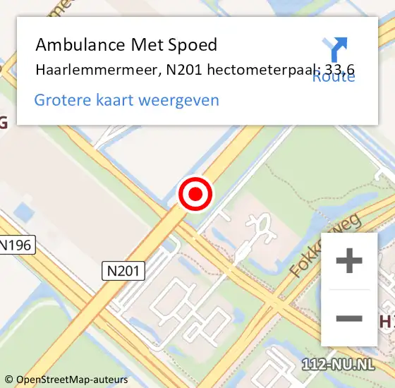 Locatie op kaart van de 112 melding: Ambulance Met Spoed Naar Haarlemmermeer, N201 hectometerpaal: 33,6 op 19 december 2021 07:06