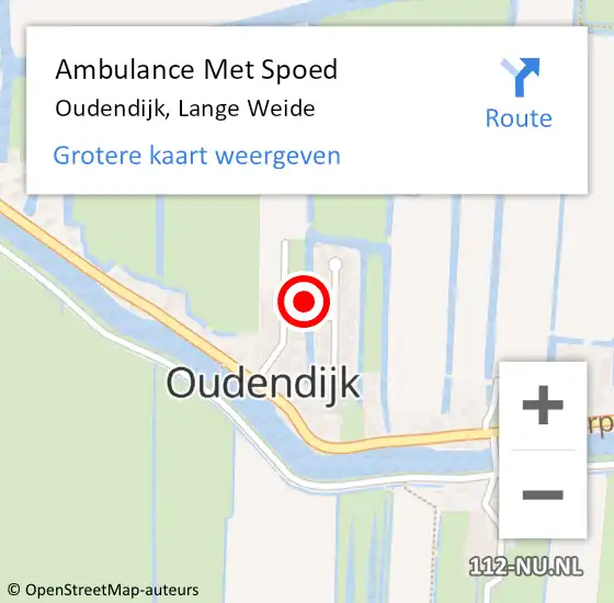 Locatie op kaart van de 112 melding: Ambulance Met Spoed Naar Oudendijk, Lange Weide op 19 december 2021 08:17