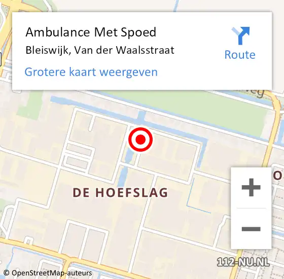 Locatie op kaart van de 112 melding: Ambulance Met Spoed Naar Bleiswijk, Van der Waalsstraat op 19 december 2021 09:14