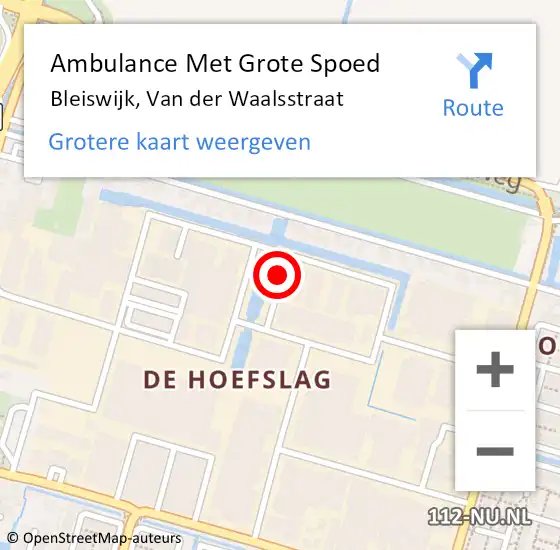 Locatie op kaart van de 112 melding: Ambulance Met Grote Spoed Naar Bleiswijk, Van der Waalsstraat op 19 december 2021 09:18