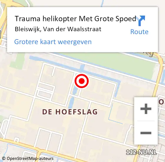 Locatie op kaart van de 112 melding: Trauma helikopter Met Grote Spoed Naar Bleiswijk, Van der Waalsstraat op 19 december 2021 09:18