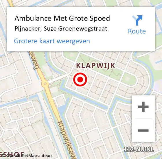 Locatie op kaart van de 112 melding: Ambulance Met Grote Spoed Naar Pijnacker, Suze Groenewegstraat op 19 december 2021 09:41