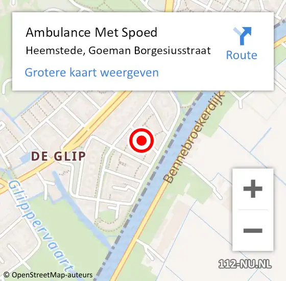 Locatie op kaart van de 112 melding: Ambulance Met Spoed Naar Heemstede, Goeman Borgesiusstraat op 19 december 2021 10:10