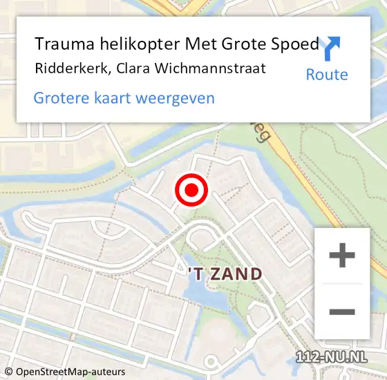 Locatie op kaart van de 112 melding: Trauma helikopter Met Grote Spoed Naar Ridderkerk, Clara Wichmannstraat op 19 december 2021 10:22