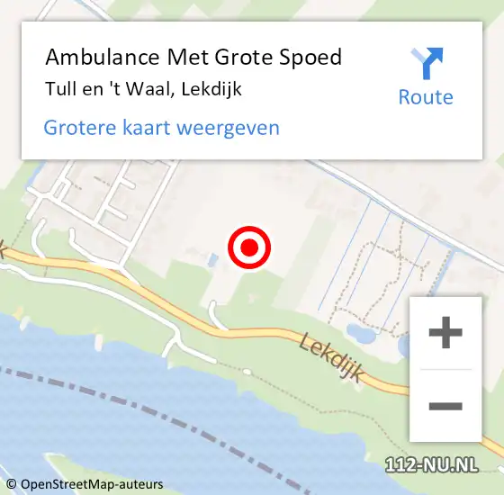 Locatie op kaart van de 112 melding: Ambulance Met Grote Spoed Naar Tull en 't Waal, Lekdijk op 2 juli 2014 18:36