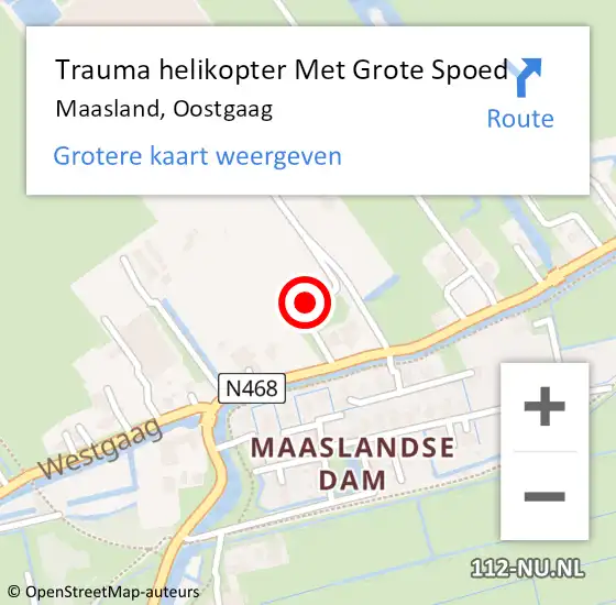 Locatie op kaart van de 112 melding: Trauma helikopter Met Grote Spoed Naar Maasland, Oostgaag op 19 december 2021 10:50