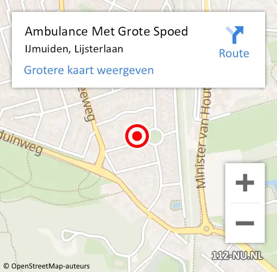 Locatie op kaart van de 112 melding: Ambulance Met Grote Spoed Naar IJmuiden, Lijsterlaan op 19 december 2021 11:17