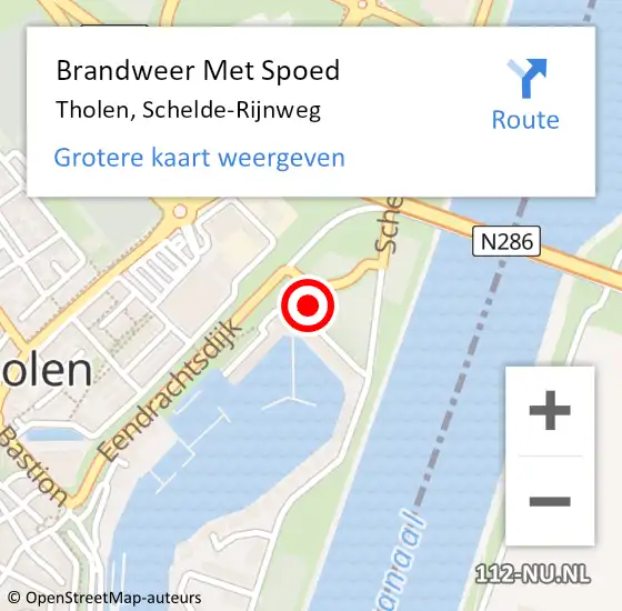 Locatie op kaart van de 112 melding: Brandweer Met Spoed Naar Tholen, Schelde-Rijnweg op 19 december 2021 12:10
