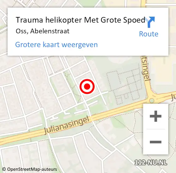 Locatie op kaart van de 112 melding: Trauma helikopter Met Grote Spoed Naar Oss, Abelenstraat op 19 december 2021 12:13