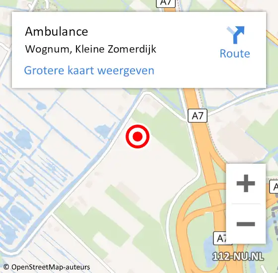 Locatie op kaart van de 112 melding: Ambulance Wognum, Kleine Zomerdijk op 19 december 2021 12:31