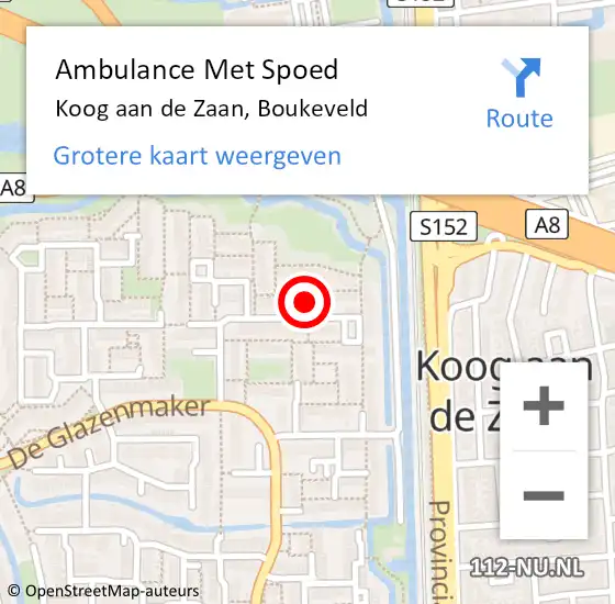 Locatie op kaart van de 112 melding: Ambulance Met Spoed Naar Koog aan de Zaan, Boukeveld op 19 december 2021 12:56