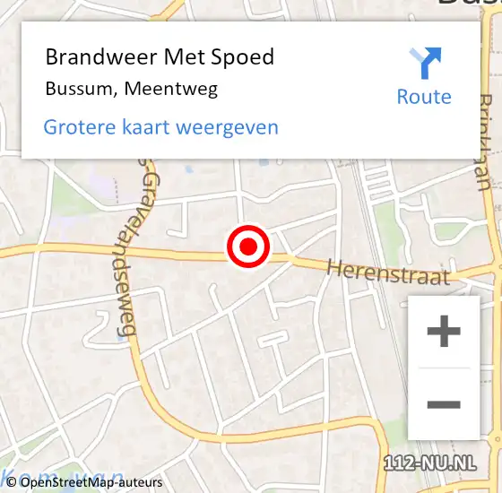 Locatie op kaart van de 112 melding: Brandweer Met Spoed Naar Bussum, Meentweg op 19 december 2021 13:12