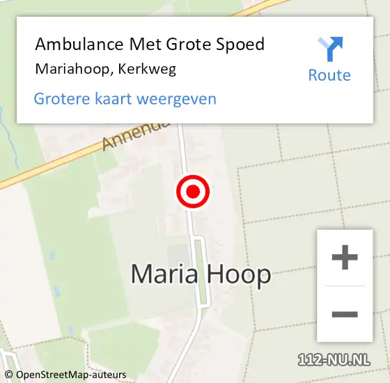 Locatie op kaart van de 112 melding: Ambulance Met Grote Spoed Naar Mariahoop, Kerkweg op 19 december 2021 14:14