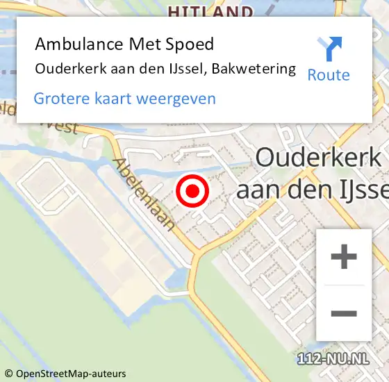 Locatie op kaart van de 112 melding: Ambulance Met Spoed Naar Ouderkerk aan den IJssel, Bakwetering op 19 december 2021 14:19