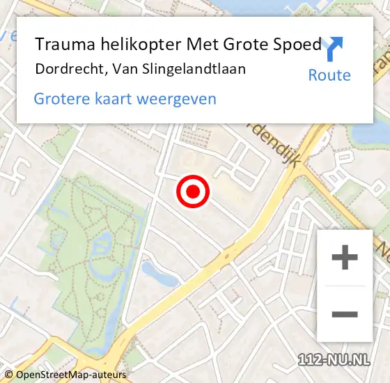 Locatie op kaart van de 112 melding: Trauma helikopter Met Grote Spoed Naar Dordrecht, Van Slingelandtlaan op 19 december 2021 14:28