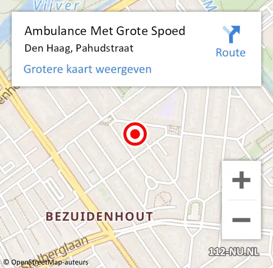 Locatie op kaart van de 112 melding: Ambulance Met Grote Spoed Naar Den Haag, Pahudstraat op 19 december 2021 14:33