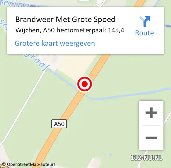 Locatie op kaart van de 112 melding: Brandweer Met Grote Spoed Naar Wijchen, A50 hectometerpaal: 145,4 op 19 december 2021 14:36