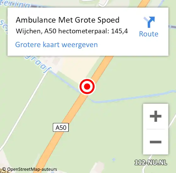 Locatie op kaart van de 112 melding: Ambulance Met Grote Spoed Naar Wijchen, A50 hectometerpaal: 145,4 op 19 december 2021 14:37