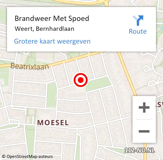 Locatie op kaart van de 112 melding: Brandweer Met Spoed Naar Weert, Bernhardlaan op 19 december 2021 14:41