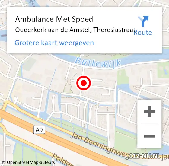 Locatie op kaart van de 112 melding: Ambulance Met Spoed Naar Ouderkerk aan de Amstel, Theresiastraat op 19 december 2021 14:59