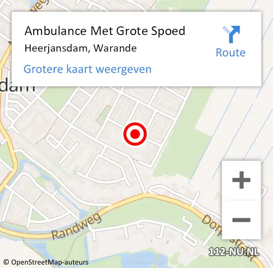 Locatie op kaart van de 112 melding: Ambulance Met Grote Spoed Naar Heerjansdam, Warande op 19 december 2021 15:06