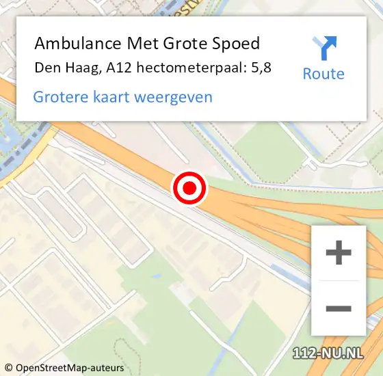 Locatie op kaart van de 112 melding: Ambulance Met Grote Spoed Naar Den Haag, A12 hectometerpaal: 5,8 op 19 december 2021 15:10