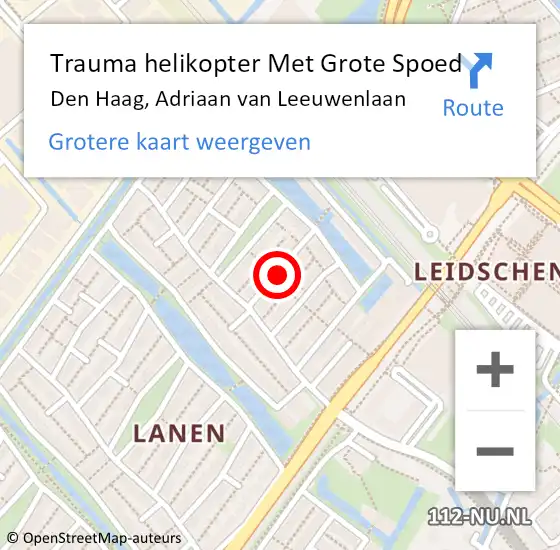 Locatie op kaart van de 112 melding: Trauma helikopter Met Grote Spoed Naar Den Haag, Adriaan van Leeuwenlaan op 19 december 2021 15:28