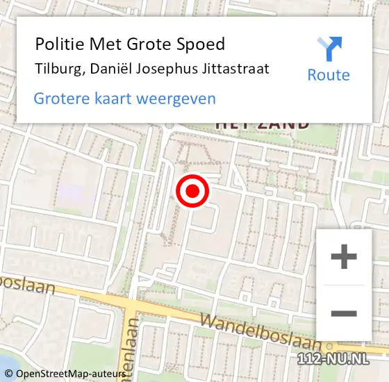 Locatie op kaart van de 112 melding: Politie Met Grote Spoed Naar Tilburg, Daniël Josephus Jittastraat op 19 december 2021 16:03