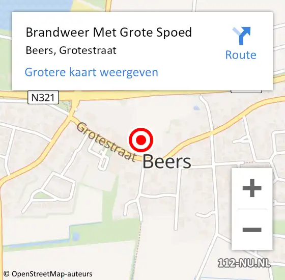 Locatie op kaart van de 112 melding: Brandweer Met Grote Spoed Naar Beers, Grotestraat op 19 december 2021 16:07