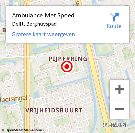 Locatie op kaart van de 112 melding: Ambulance Met Spoed Naar Delft, Berghuyspad op 19 december 2021 16:39