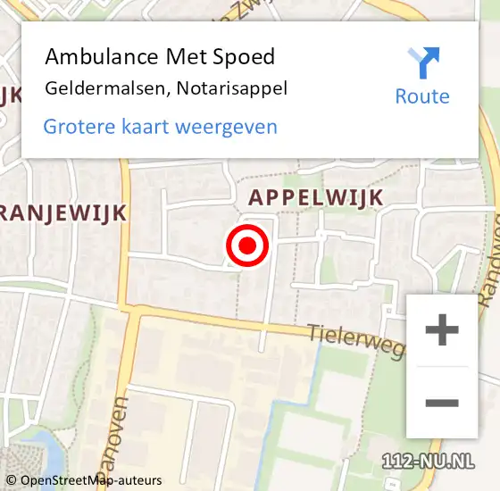 Locatie op kaart van de 112 melding: Ambulance Met Spoed Naar Geldermalsen, Notarisappel op 19 december 2021 17:10