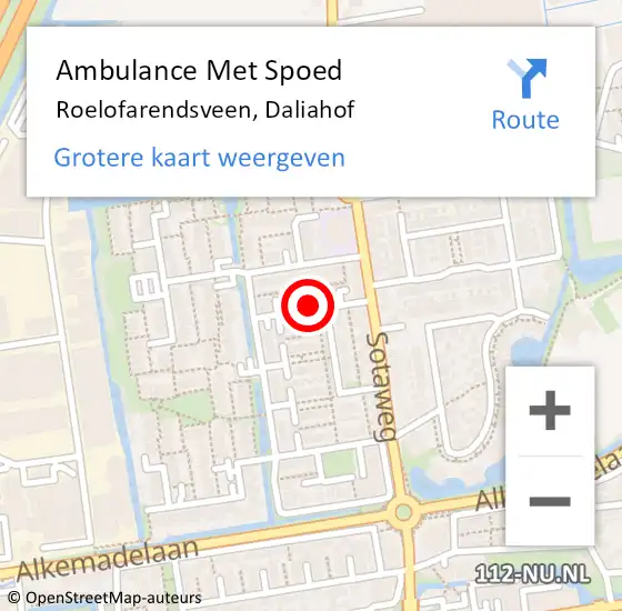 Locatie op kaart van de 112 melding: Ambulance Met Spoed Naar Roelofarendsveen, Daliahof op 19 december 2021 18:29