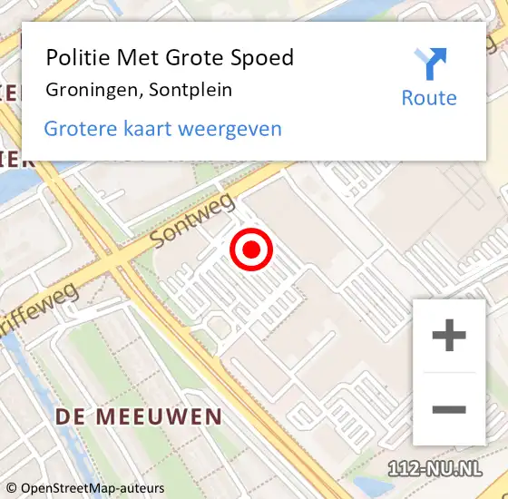 Locatie op kaart van de 112 melding: Politie Met Grote Spoed Naar Groningen, Sontplein op 19 december 2021 18:30