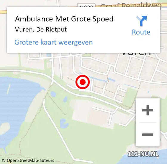 Locatie op kaart van de 112 melding: Ambulance Met Grote Spoed Naar Vuren, De Rietput op 19 december 2021 19:09