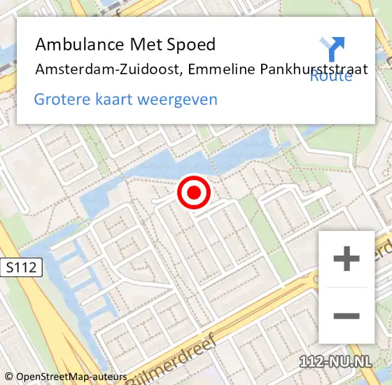 Locatie op kaart van de 112 melding: Ambulance Met Spoed Naar Amsterdam-Zuidoost, Emmeline Pankhurststraat op 19 december 2021 19:22