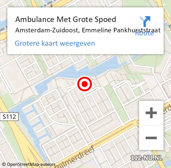 Locatie op kaart van de 112 melding: Ambulance Met Grote Spoed Naar Amsterdam-Zuidoost, Emmeline Pankhurststraat op 19 december 2021 19:27