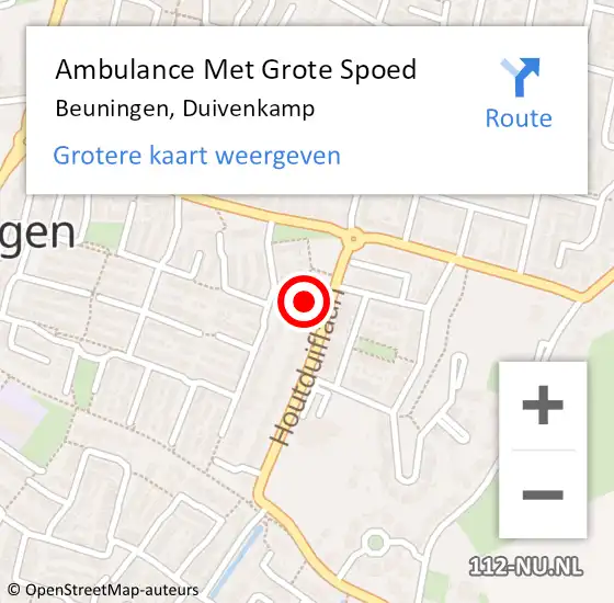 Locatie op kaart van de 112 melding: Ambulance Met Grote Spoed Naar Beuningen, Duivenkamp op 19 december 2021 19:36