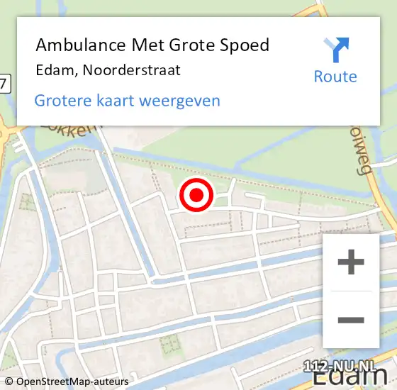 Locatie op kaart van de 112 melding: Ambulance Met Grote Spoed Naar Edam, Noorderstraat op 19 december 2021 19:49