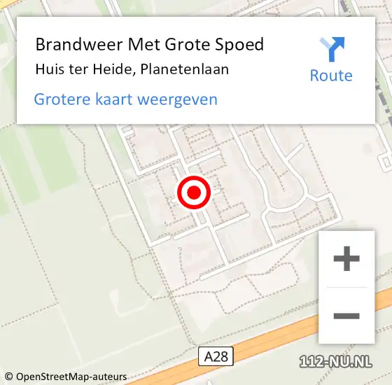 Locatie op kaart van de 112 melding: Brandweer Met Grote Spoed Naar Huis ter Heide, Planetenlaan op 19 december 2021 19:55