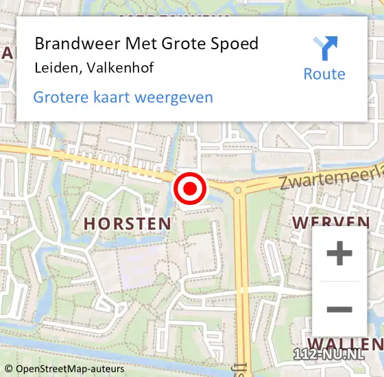 Locatie op kaart van de 112 melding: Brandweer Met Grote Spoed Naar Leiden, Valkenhof op 19 december 2021 20:22