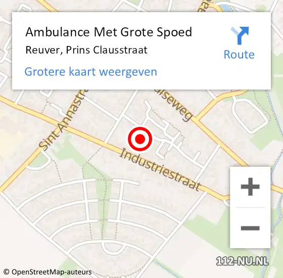 Locatie op kaart van de 112 melding: Ambulance Met Grote Spoed Naar Reuver, Prins Clausstraat op 19 december 2021 20:30