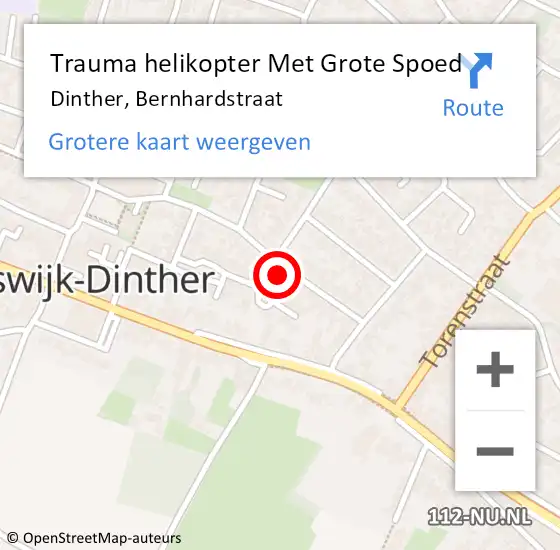 Locatie op kaart van de 112 melding: Trauma helikopter Met Grote Spoed Naar Dinther, Bernhardstraat op 19 december 2021 21:01