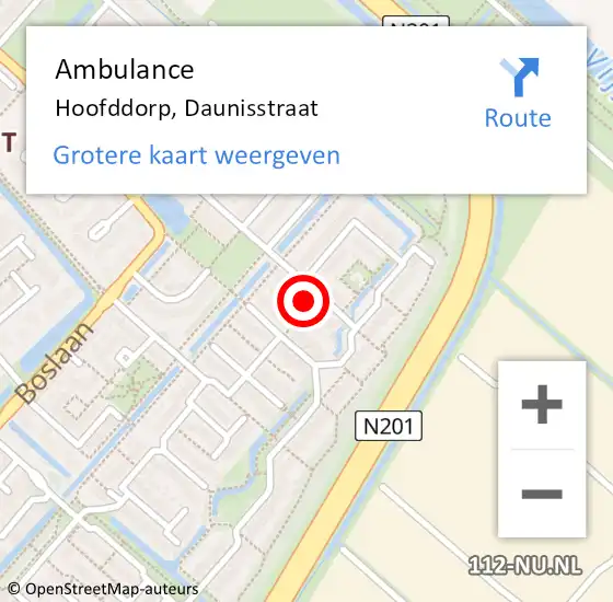 Locatie op kaart van de 112 melding: Ambulance Hoofddorp, Daunisstraat op 19 december 2021 21:51