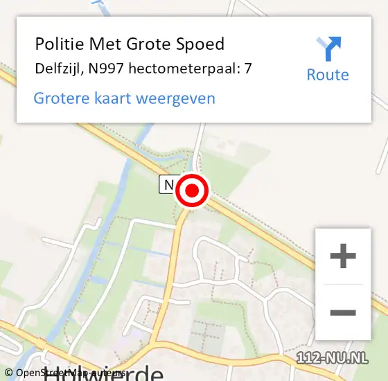 Locatie op kaart van de 112 melding: Politie Met Grote Spoed Naar Delfzijl, N997 hectometerpaal: 7 op 19 december 2021 21:55