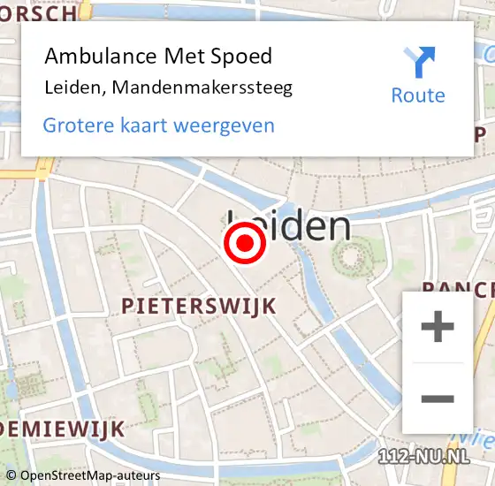 Locatie op kaart van de 112 melding: Ambulance Met Spoed Naar Leiden, Mandenmakerssteeg op 19 december 2021 22:13