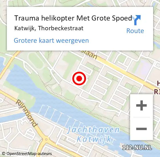 Locatie op kaart van de 112 melding: Trauma helikopter Met Grote Spoed Naar Katwijk, Thorbeckestraat op 19 december 2021 22:41