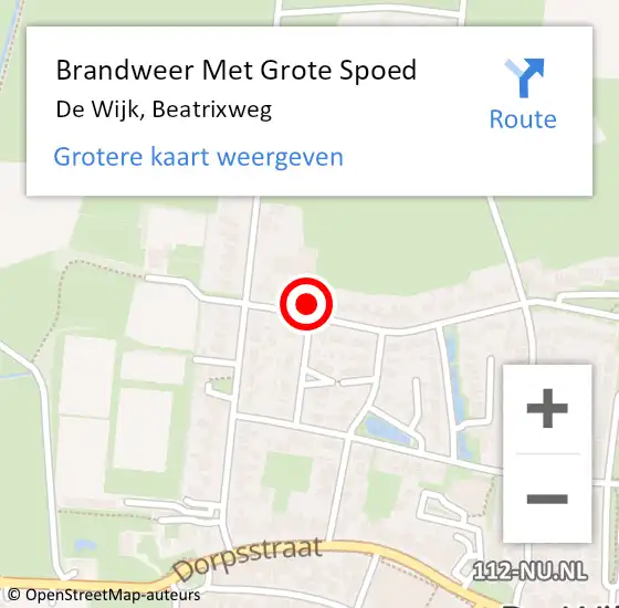 Locatie op kaart van de 112 melding: Brandweer Met Grote Spoed Naar De Wijk, Beatrixweg op 19 december 2021 22:49