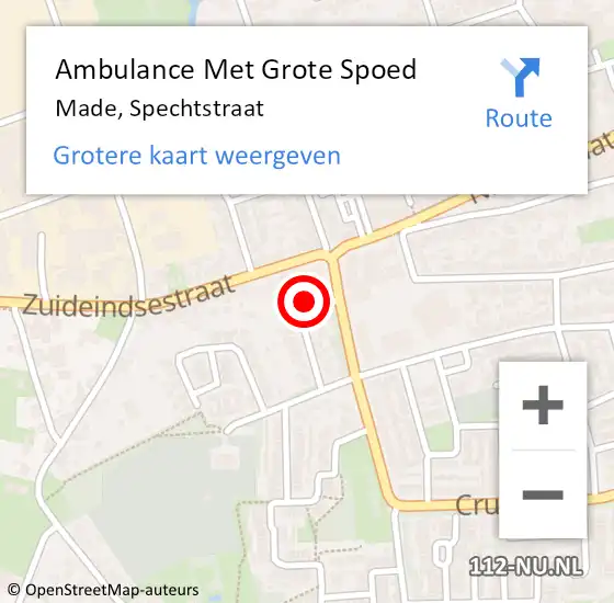 Locatie op kaart van de 112 melding: Ambulance Met Grote Spoed Naar Made, Spechtstraat op 2 juli 2014 19:44