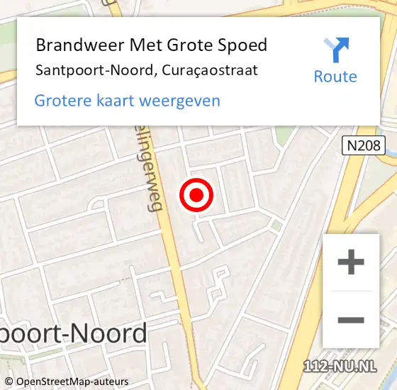 Locatie op kaart van de 112 melding: Brandweer Met Grote Spoed Naar Santpoort-Noord, Curaçaostraat op 20 december 2021 01:28