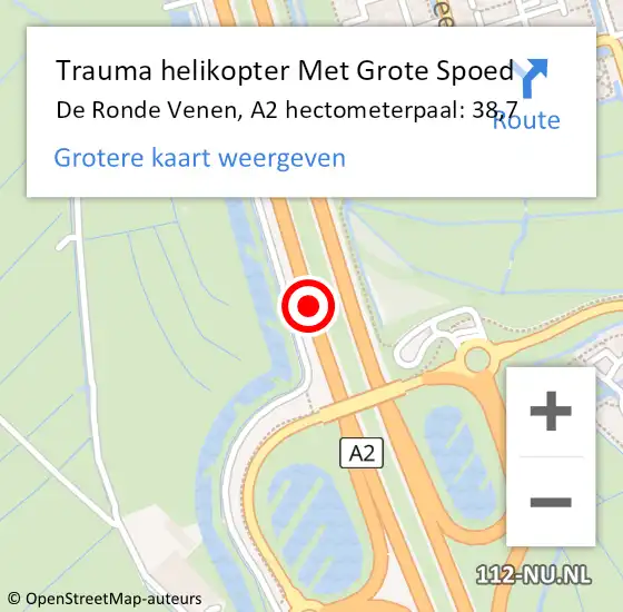 Locatie op kaart van de 112 melding: Trauma helikopter Met Grote Spoed Naar De Ronde Venen, A2 hectometerpaal: 38,7 op 20 december 2021 03:17